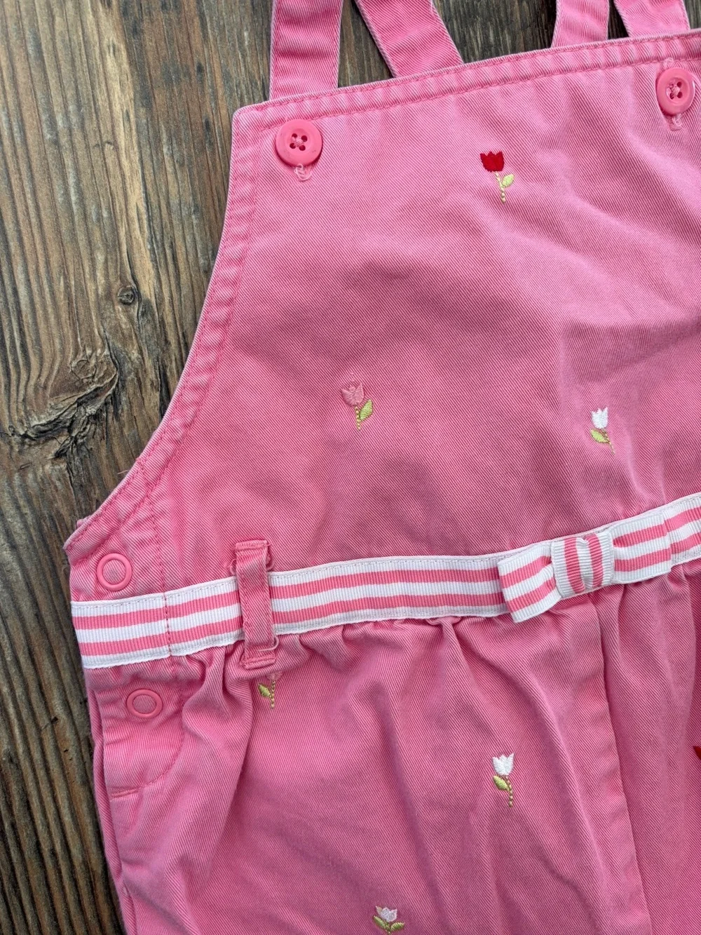 Y2K Gymboree Pink Floral Embroidered Bib Overalls 18-24 Mos Scalloped Hems 2003